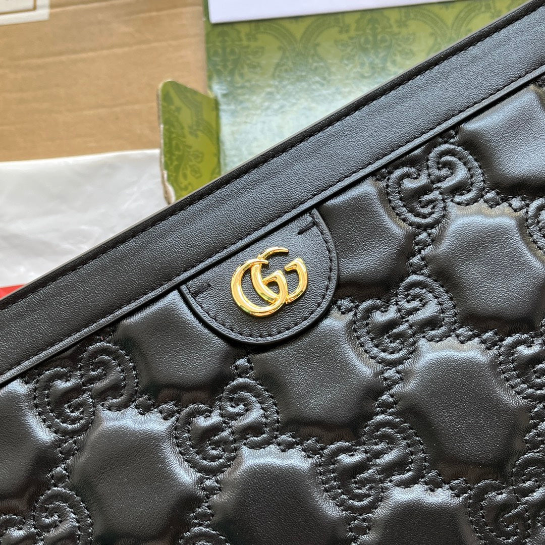 SAC À BANDOULIÈRE MATELASSÉ 32 EN CUIR DE VEAU GAUFRÉ NOIR, QUINCAILLERIE DORÉ