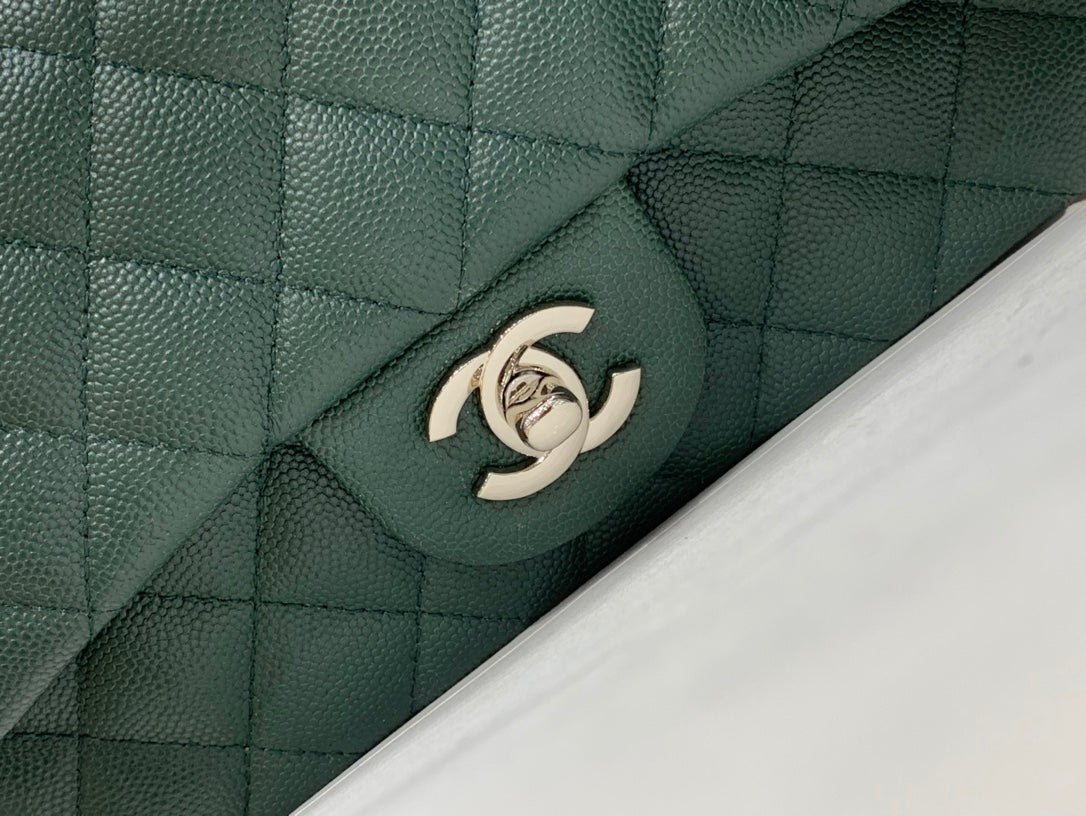mini sac à rabat 20 cm bleu foncé vert caviar matériel argenté 