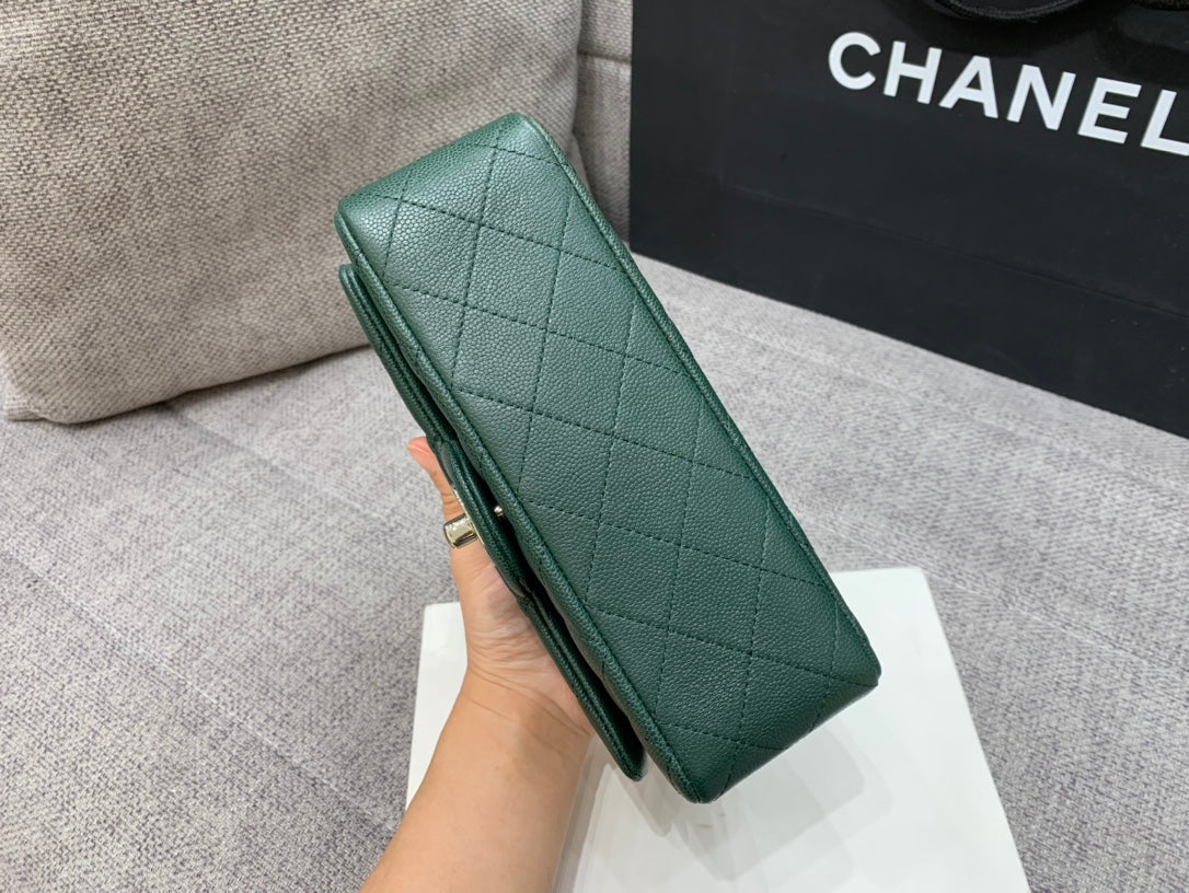mini sac à rabat 20 cm bleu foncé vert caviar matériel argenté 