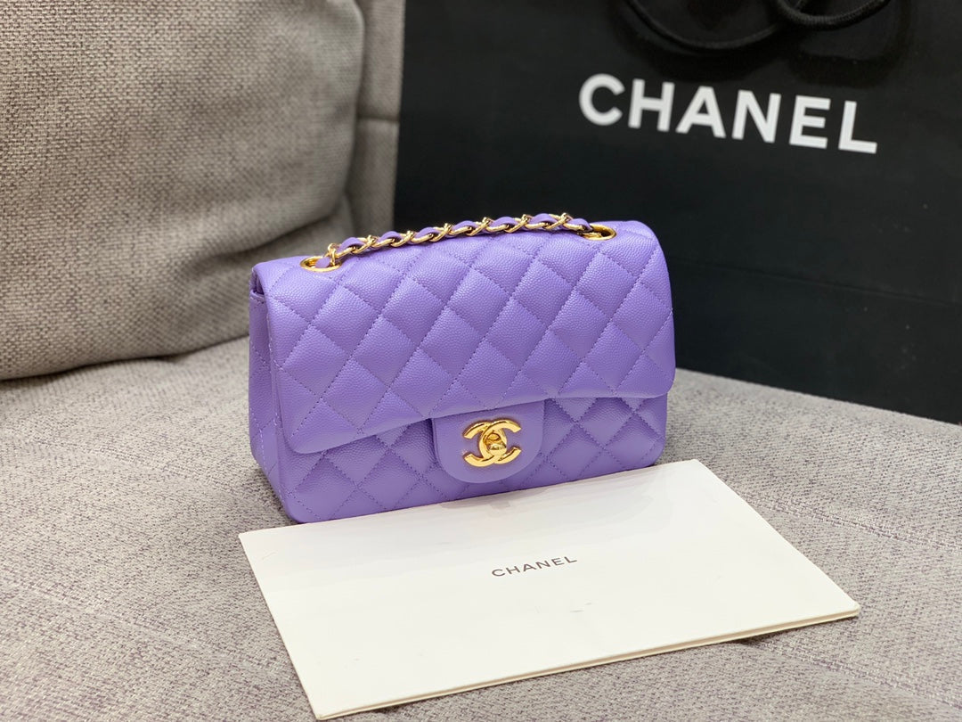 flap bag mini 20cm purple caviar gold hardware