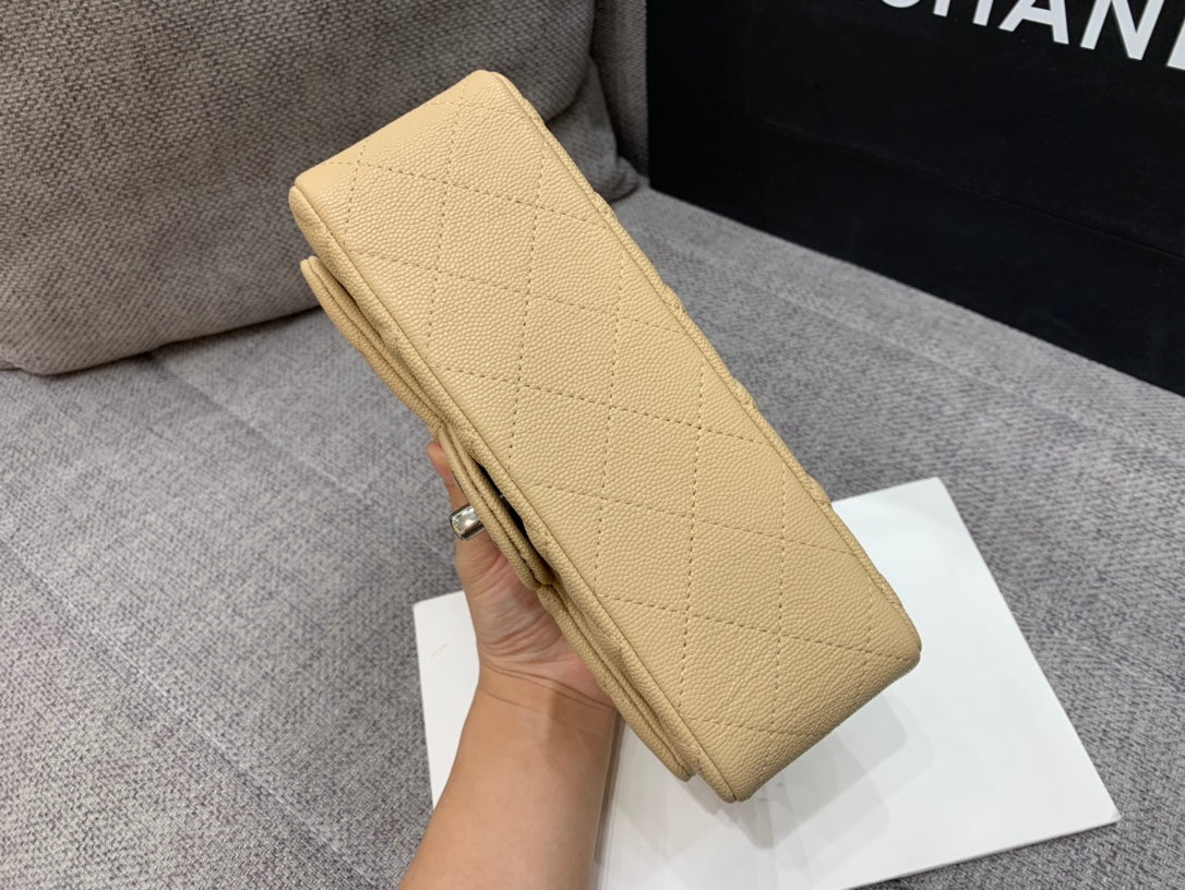 フラップバッグ ミニ 20cm ベージュ キャビア シルバー金具