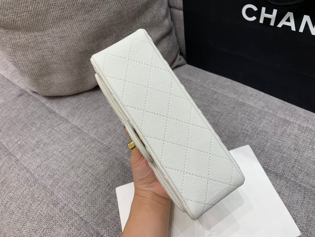フラップバッグ ミニ 20cm ホワイトキャビア ゴールド金具
