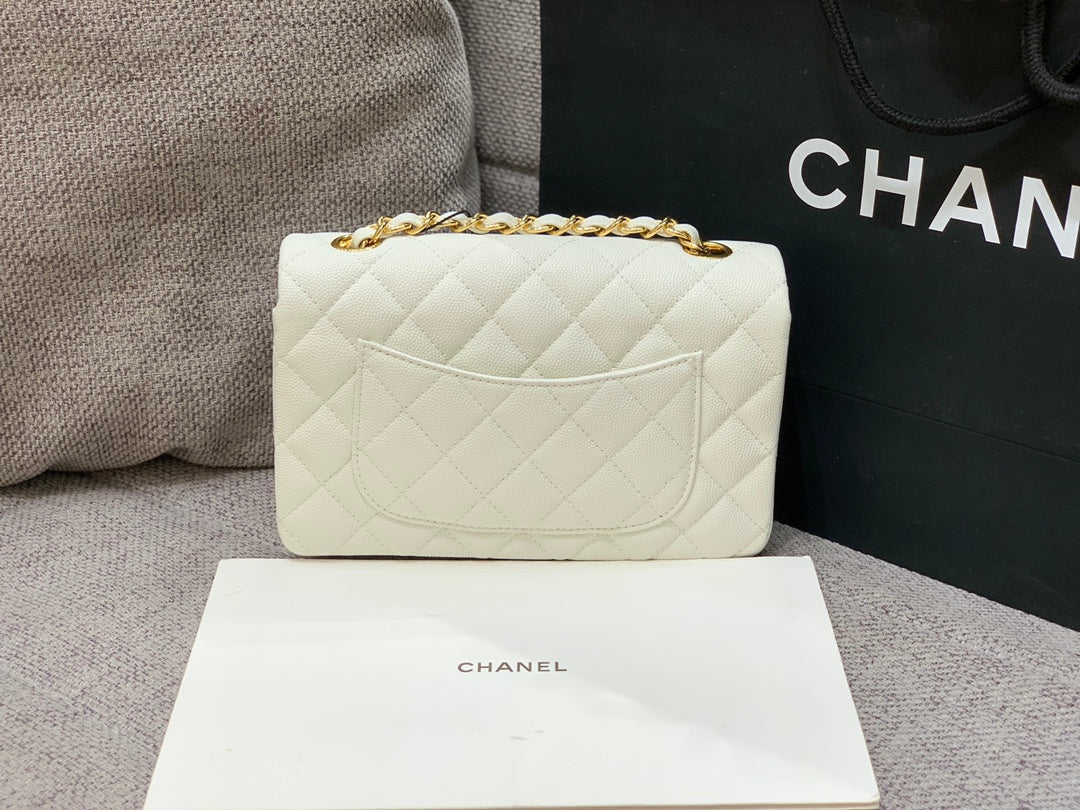 フラップバッグ ミニ 20cm ホワイトキャビア ゴールド金具