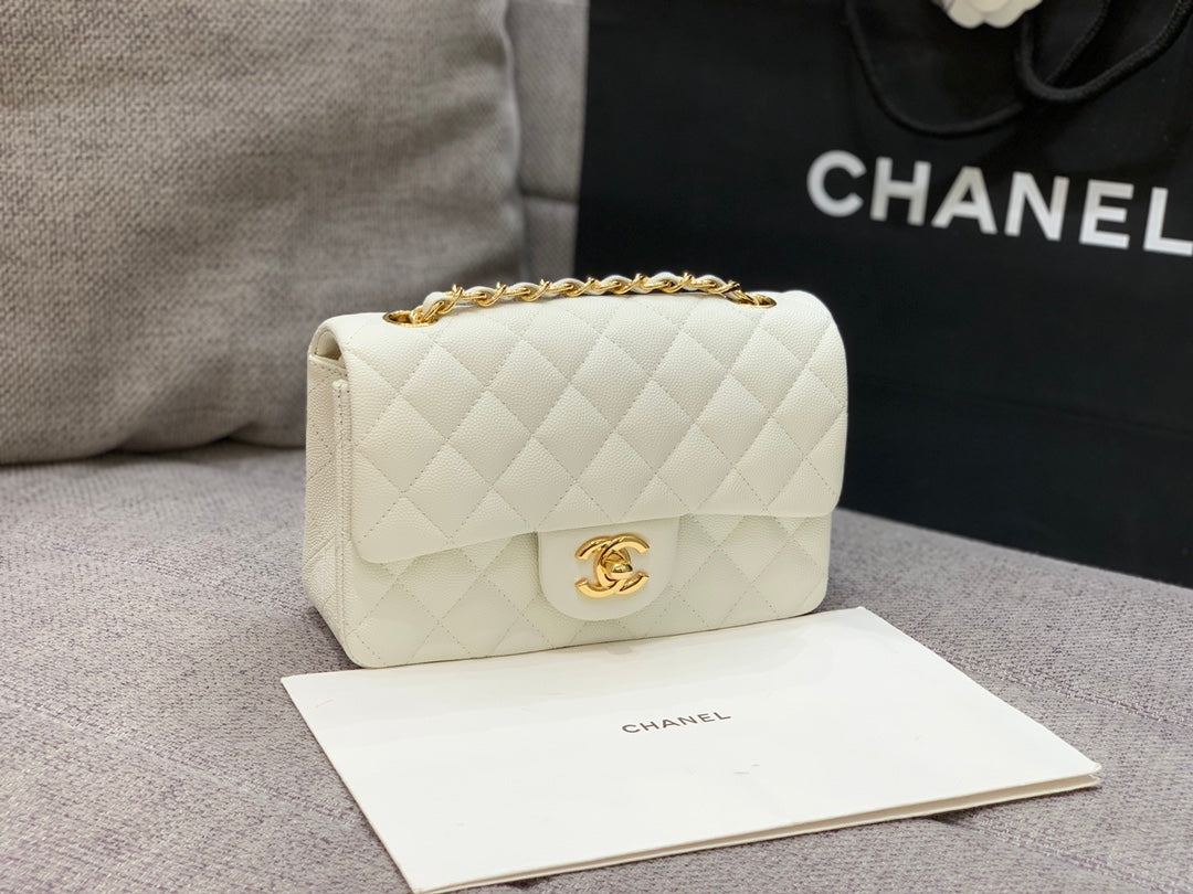 フラップバッグ ミニ 20cm ホワイトキャビア ゴールド金具