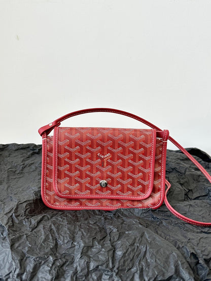 Portefeuille de poche Plumet 20 pouces en toile Goyardine rouge classique et garniture en cuir d'agneau