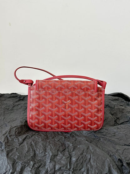 Portefeuille de poche Plumet 20 pouces en toile Goyardine rouge classique et garniture en cuir d'agneau