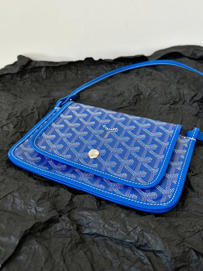 Portefeuille de poche Plumet 20 en toile Goyardine bleu saphir et garniture en cuir d'agneau