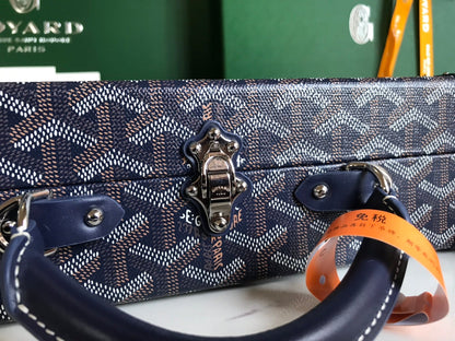 SAC COFFRE GRAND HÔTEL 24 EN TOILE GOYARDINE BLEU MARINE ET CUIR DE VEAU