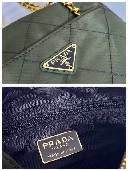 SAC HOBO MATELASSÉ 19 EN VERT CORNICHON NYLON FAIT MAIN QUINCAILLERIE DORÉ