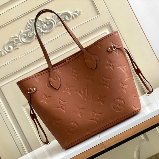 NEVERFULL MM 32 CUIR MARRON MONOGRAMME EMPREINTE 