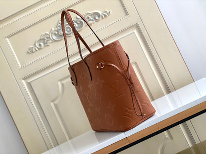 NEVERFULL MM 32 CUIR MARRON MONOGRAMME EMPREINTE 