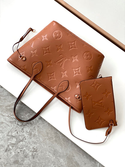 NEVERFULL MM 32 CUIR MARRON MONOGRAMME EMPREINTE 