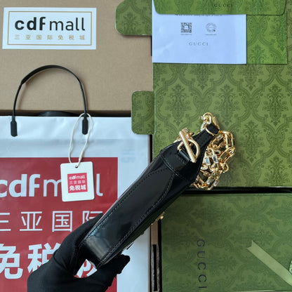 gg jackie mini 19 cm en cuir de veau noir avec chaîne