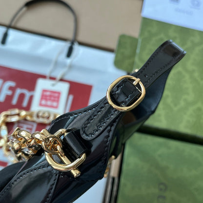 gg jackie mini 19 cm en cuir de veau noir avec chaîne