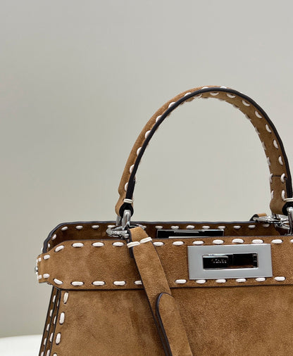 PEEKABOO ISEEU 33 IN SEPIA BROWN SUEDE SILVER HARDWARE