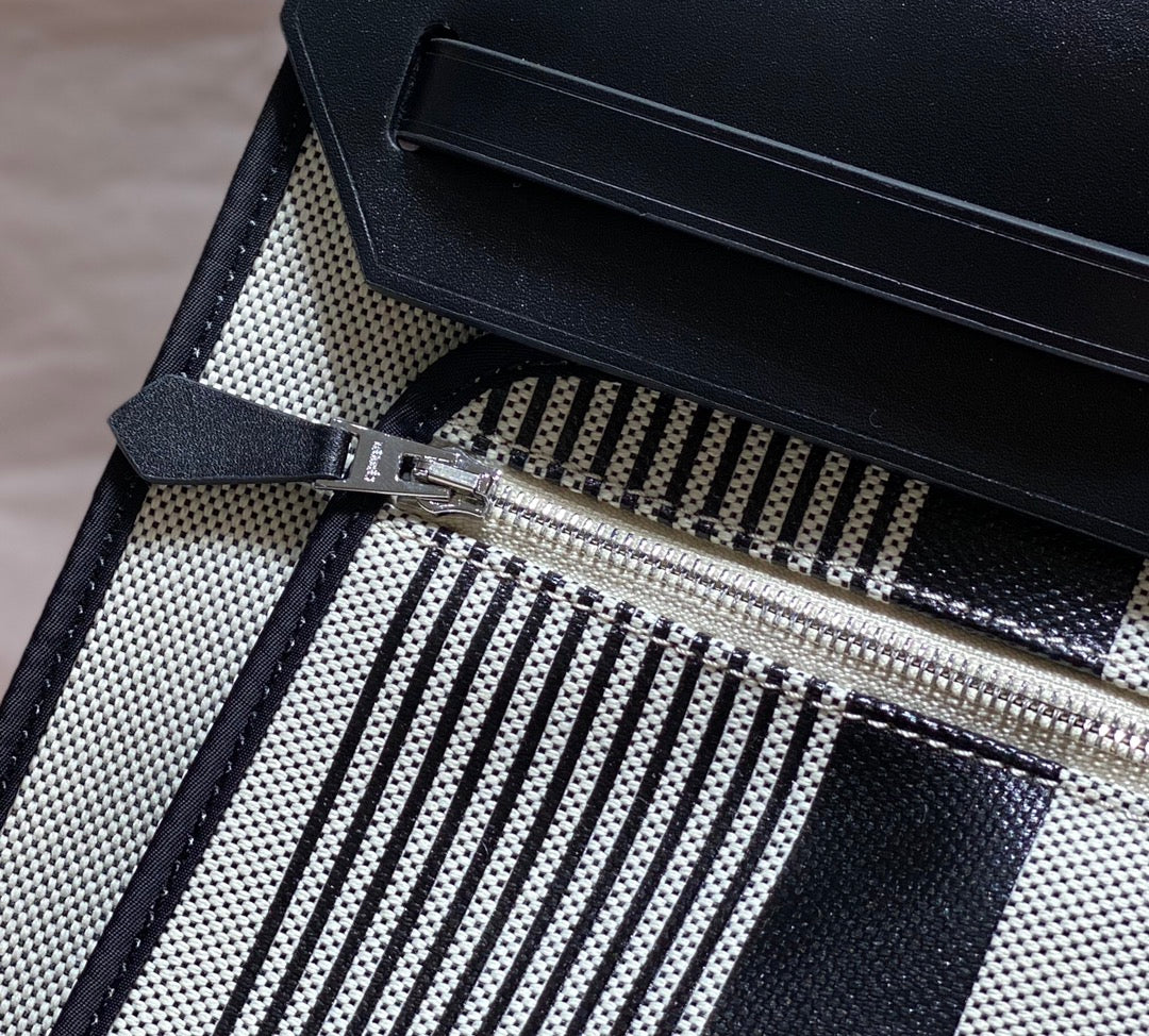 Herbag 31 Toile Blanc Noir Toile Cuir de vachette noir