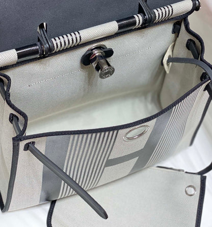 Herbag 31 Toile Blanc Noir Toile Cuir de vachette noir