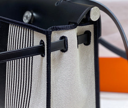 Herbag 31 Toile Blanc Noir Toile Cuir de vachette noir