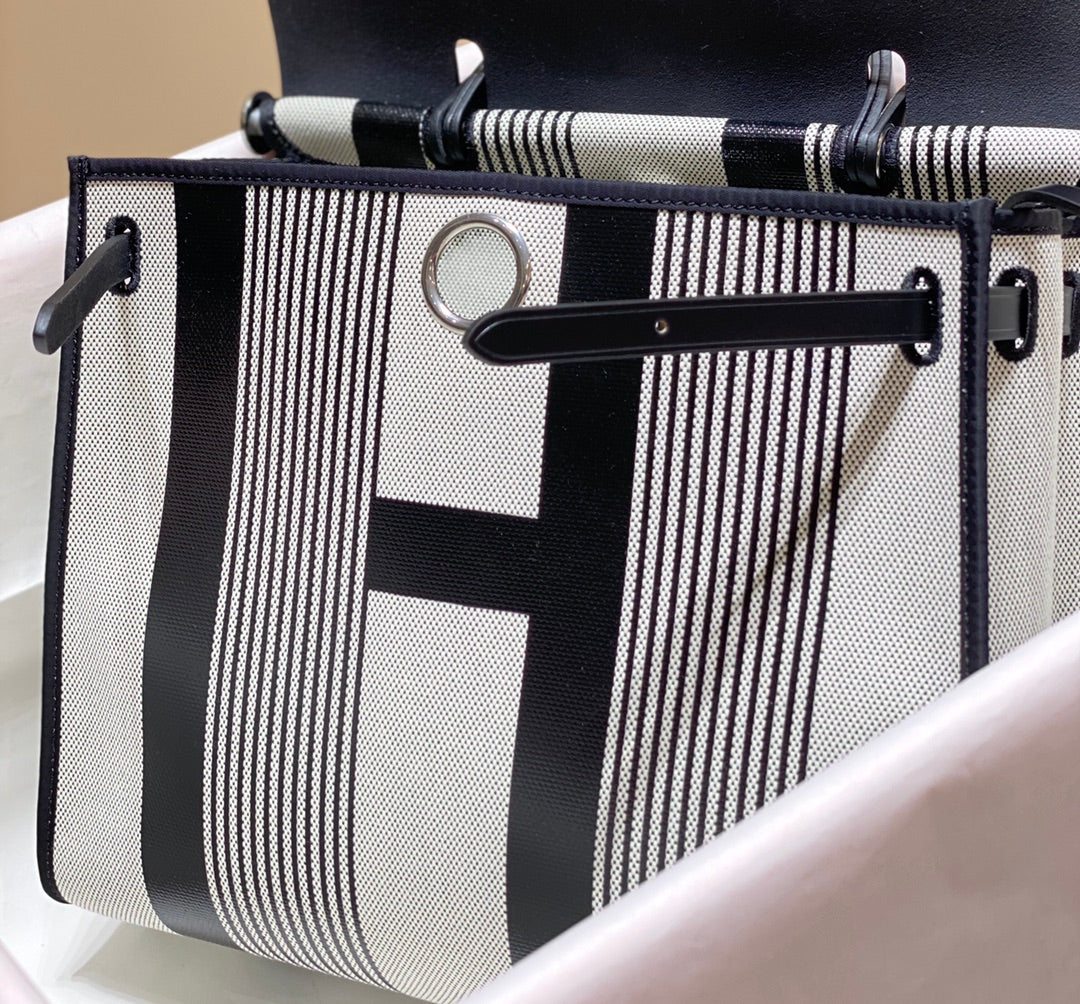 Herbag 31 Toile Blanc Noir Toile Cuir de vachette noir