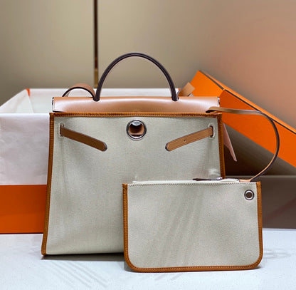 Herbag 31 Toile Blanc Toile Cuir de vachette doré