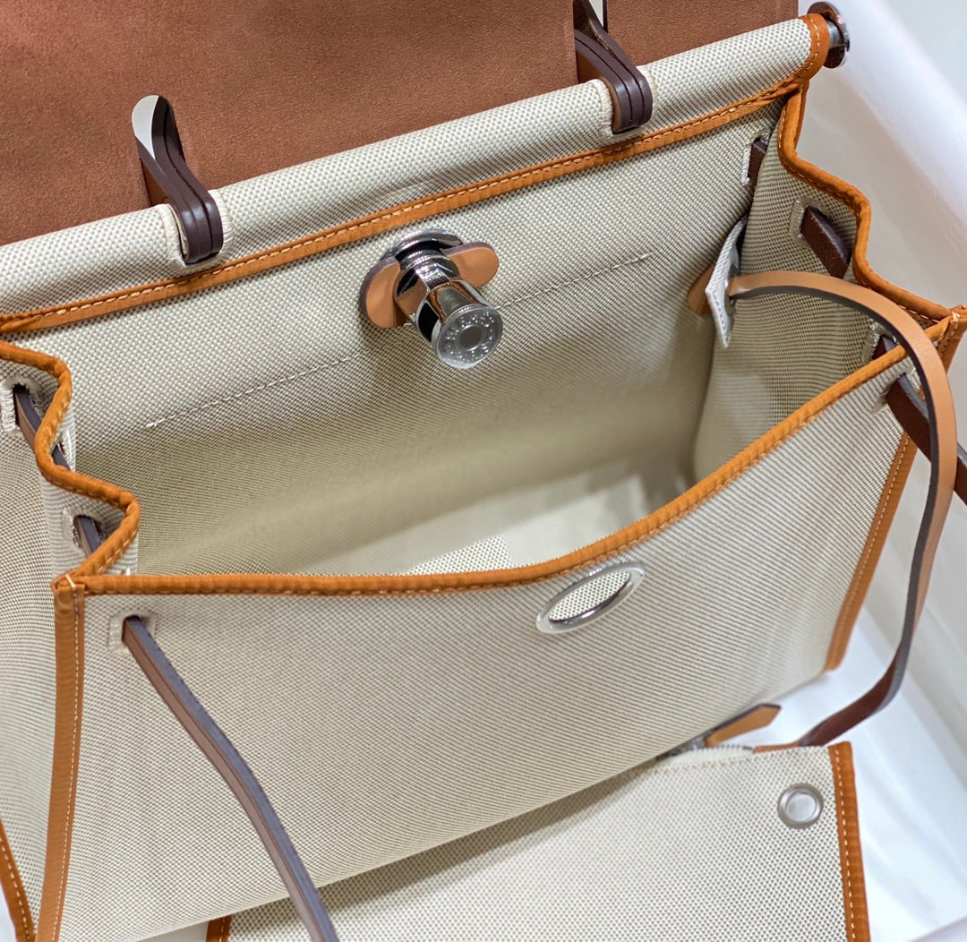 Herbag 31 Toile Blanc Toile Cuir de vachette doré