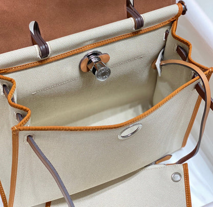 Herbag 31 Toile Blanc Toile Cuir de vachette doré