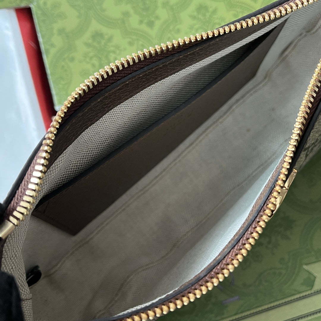 Petit sac à bandoulière GG Ophidia 21 cm en toile beige marron foncé