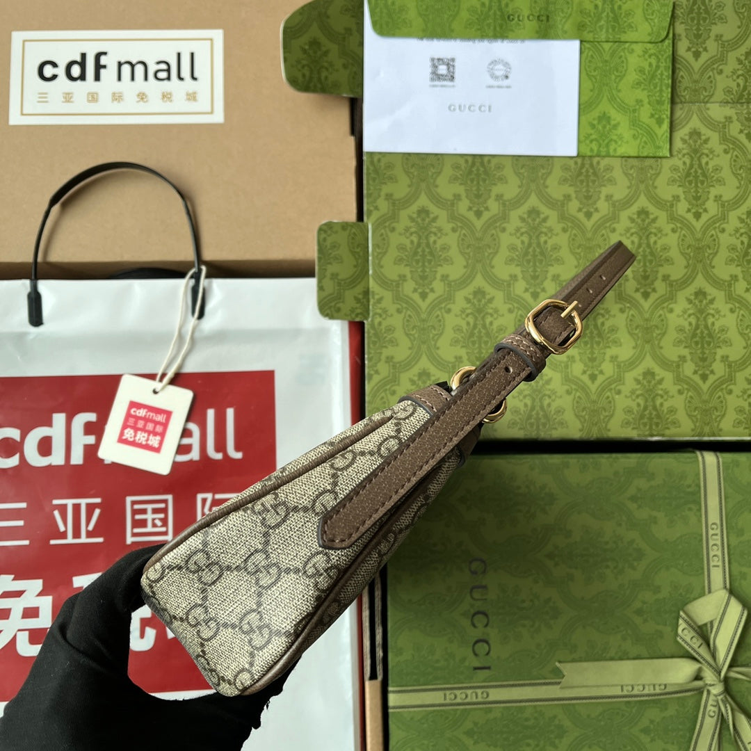 Petit sac à bandoulière GG Ophidia 21 cm en toile beige marron foncé