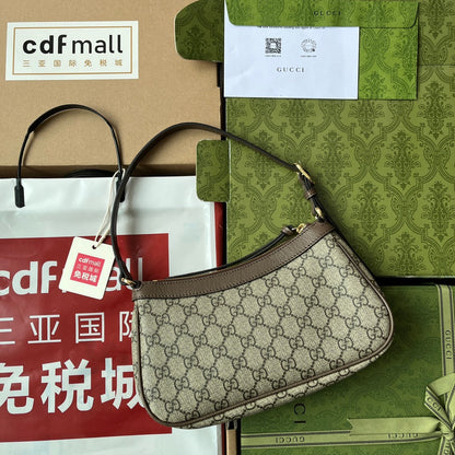 Petit sac à bandoulière GG Ophidia 21 cm en toile beige marron foncé
