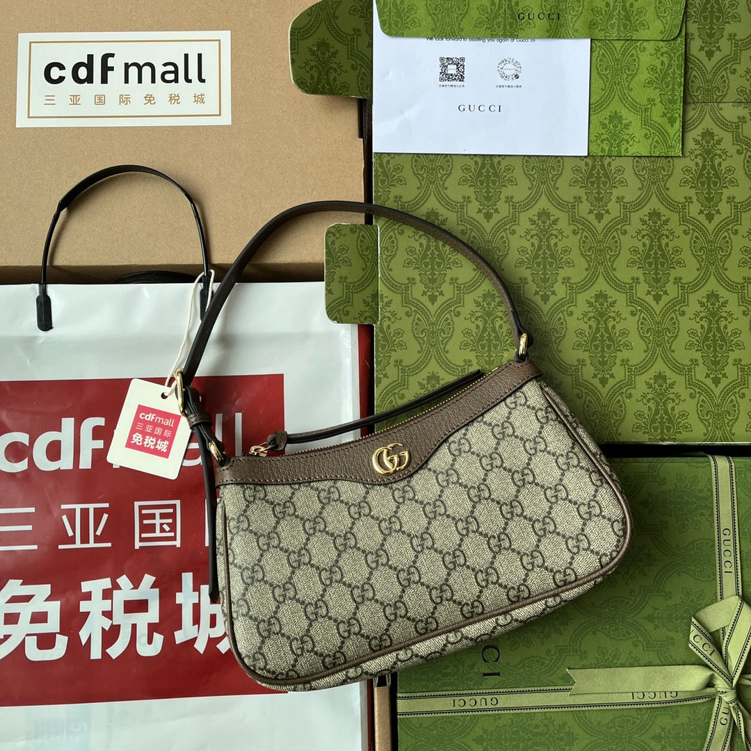 Petit sac à bandoulière GG Ophidia 21 cm en toile beige marron foncé
