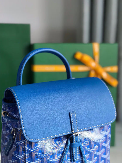 MINI SAC À DOS ALPIN 21 EN CUIR D'AGNEAU BLEU SAPHIR ET TOILE GOYARDINE