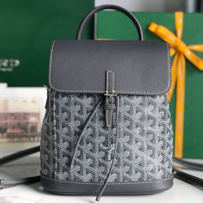Mini sac à dos Alpin 21 en cuir d'agneau gris et toile Goyardine