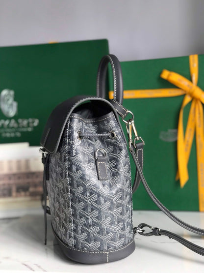Mini sac à dos Alpin 21 en cuir d'agneau gris et toile Goyardine