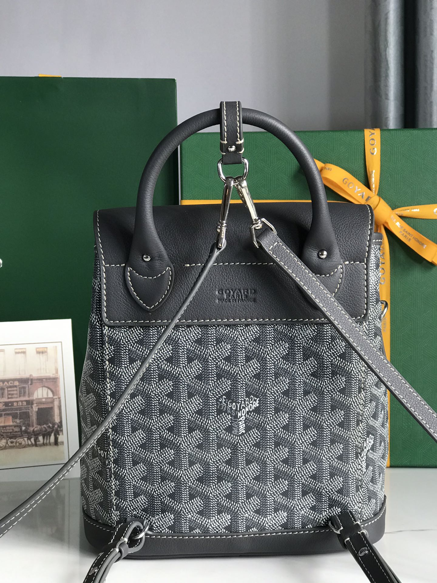 Mini sac à dos Alpin 21 en cuir d'agneau gris et toile Goyardine