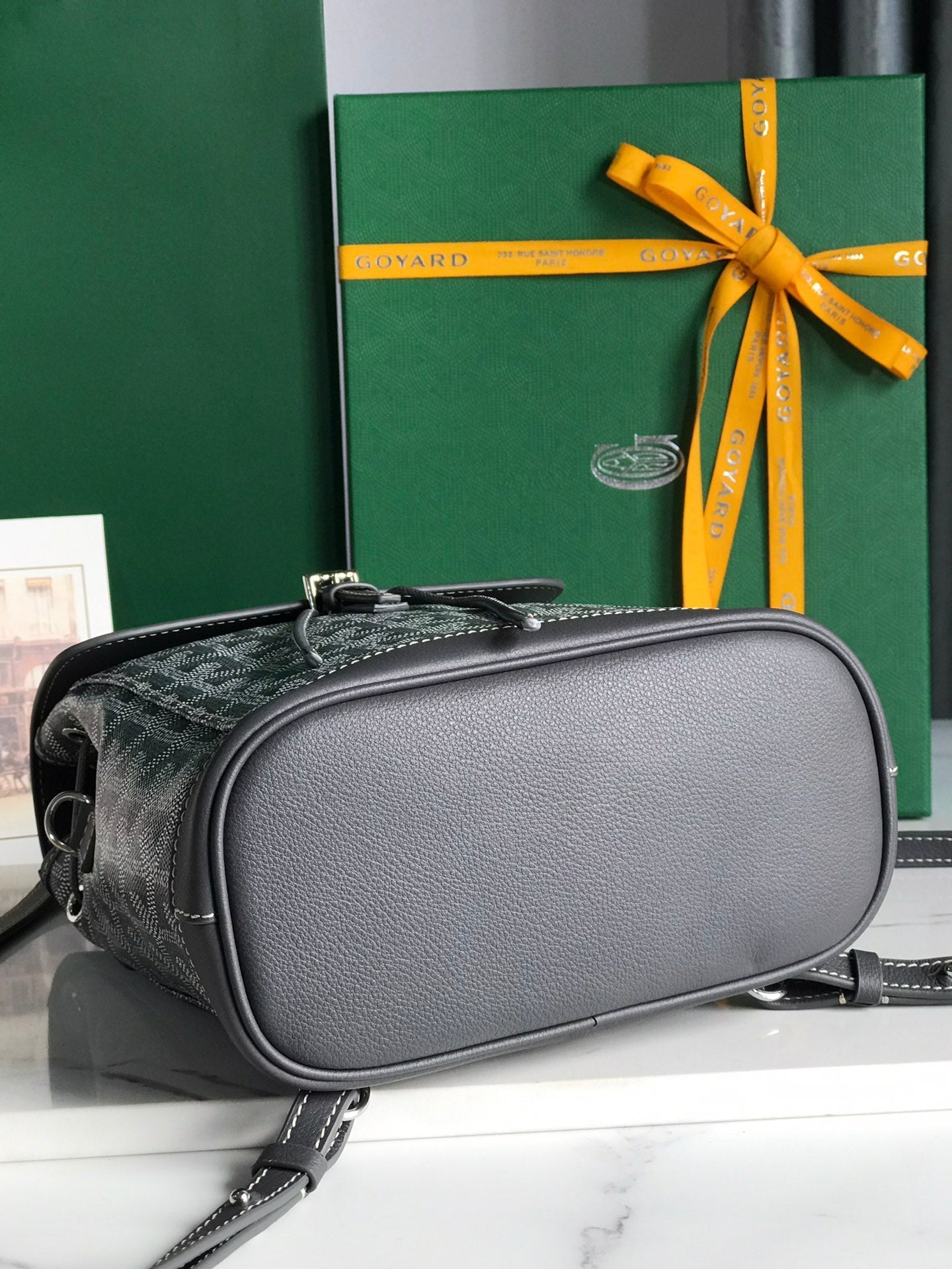 Mini sac à dos Alpin 21 en cuir d'agneau gris et toile Goyardine