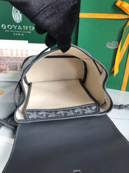 Mini sac à dos Alpin 21 en cuir d'agneau gris et toile Goyardine