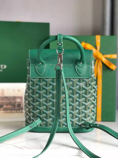 MINI SAC À DOS ALPIN 21 EN CUIR D'AGNEAU VERT ET TOILE GOYARDINE