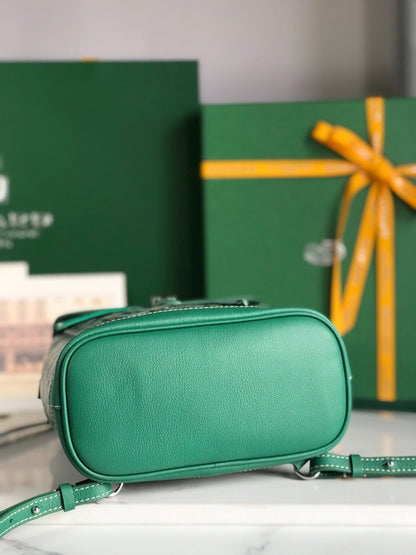 MINI SAC À DOS ALPIN 21 EN CUIR D'AGNEAU VERT ET TOILE GOYARDINE