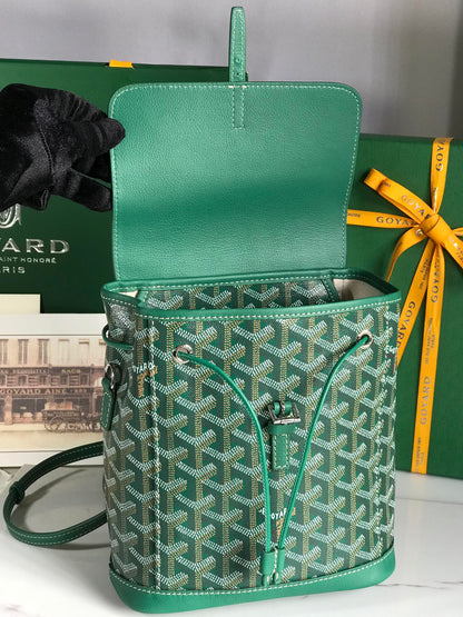 MINI SAC À DOS ALPIN 21 EN CUIR D'AGNEAU VERT ET TOILE GOYARDINE