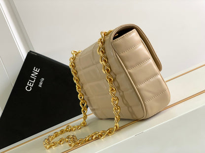SAC À BANDOULIÈRE MONOCHROME 24 EN CUIR D'AGNEAU BEIGE CRÈME MATELASSÉ AVEC CHAÎNE