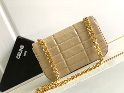 SAC À BANDOULIÈRE MONOCHROME 24 EN CUIR D'AGNEAU BEIGE CRÈME MATELASSÉ AVEC CHAÎNE