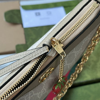 Petit sac bandoulière OPHIDIA 25 en toile blanche et cuir d'agneau avoine, matériel doré