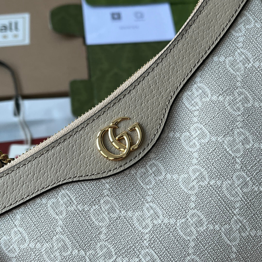 Petit sac bandoulière OPHIDIA 25 en toile blanche et cuir d'agneau avoine, matériel doré