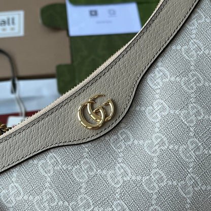 Petit sac bandoulière OPHIDIA 25 en toile blanche et cuir d'agneau avoine, matériel doré