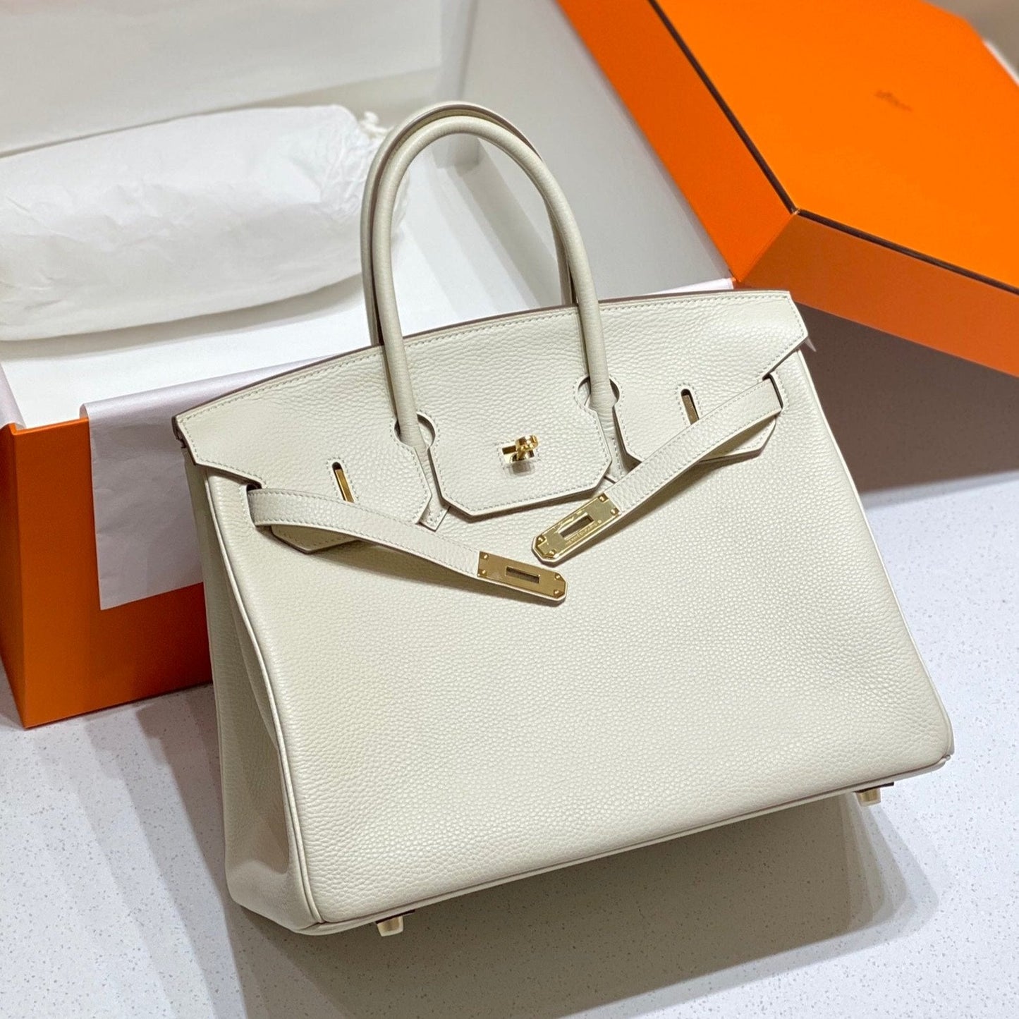 SAC HM BIRKIN 35 CM BLANC TOGO QUINCAILLERIE DORÉE