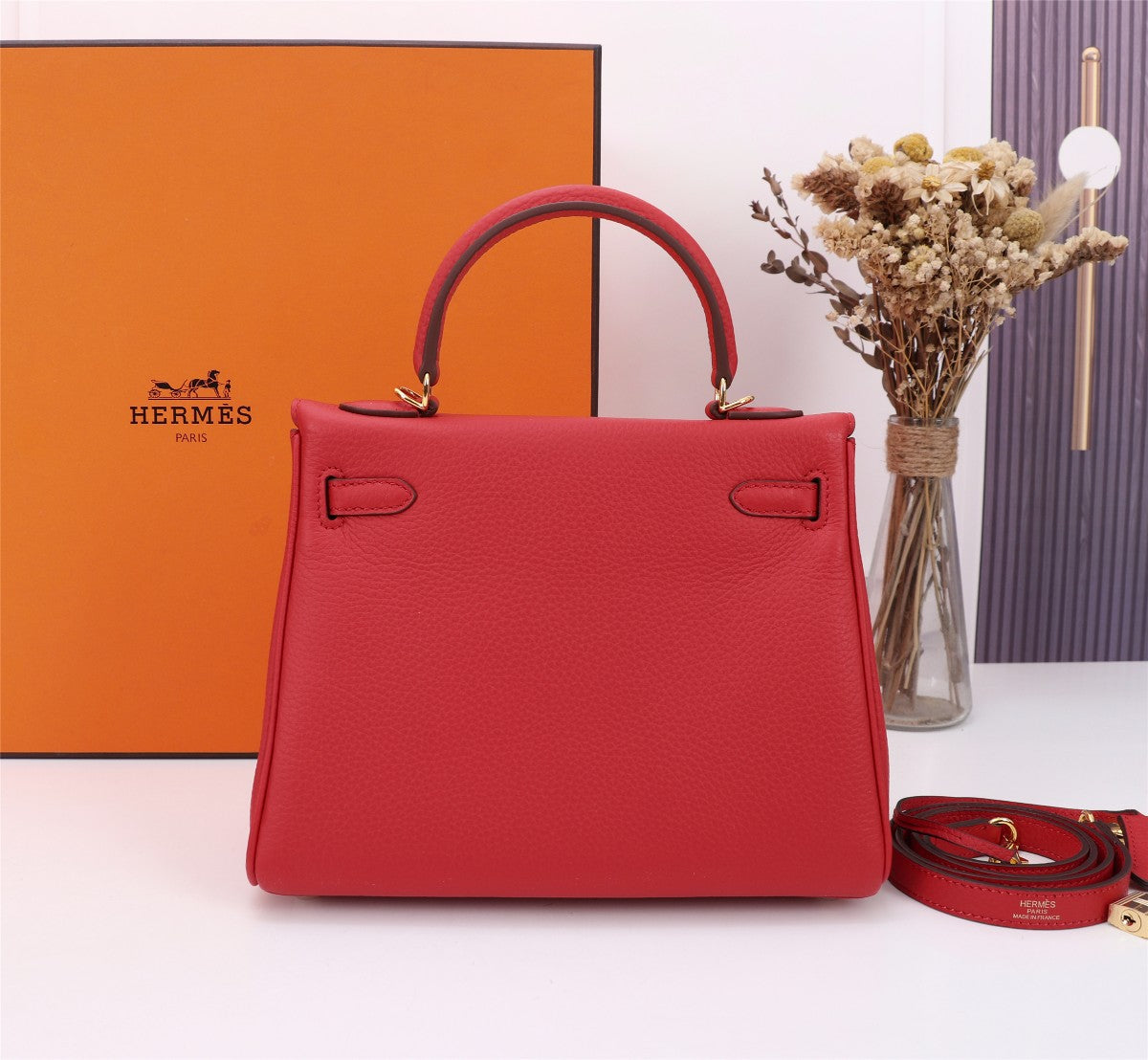 SAC HM KELLY 25 ROUGE TOGO QUINCAILLERIE OR