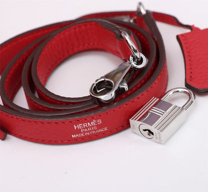 HM KELLY BAG 28 RED TOGO SILVER HARDWARE