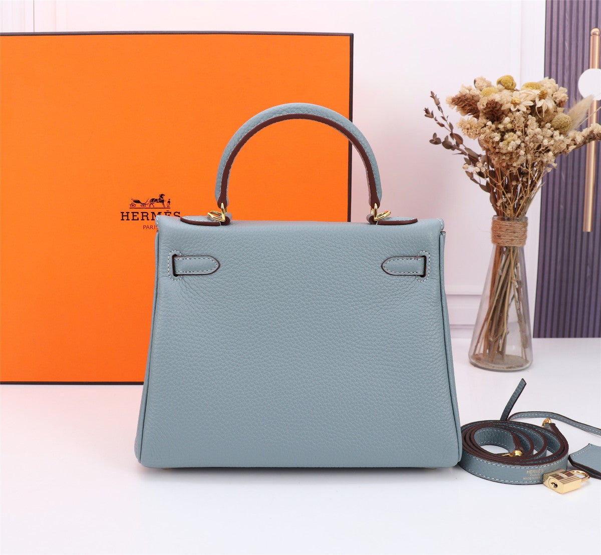 HM KELLY BAG 25 TEMPERED GRAY TOGO GOLD HARDWARE