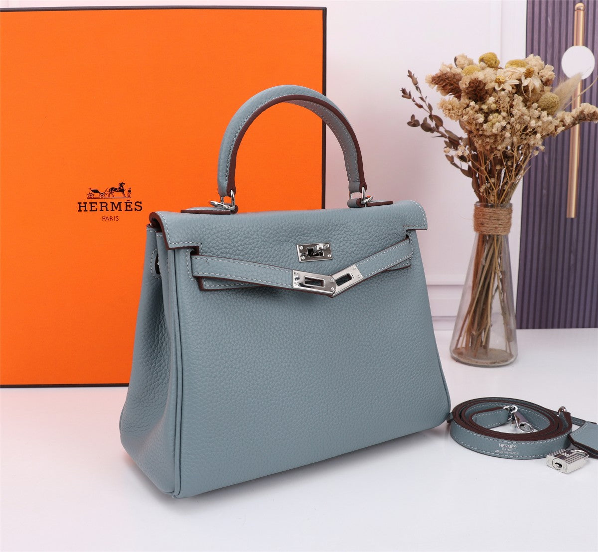 SAC HM KELLY 25 GRIS TREMPÉ TOGO QUINCAILLERIE ARGENTÉE
