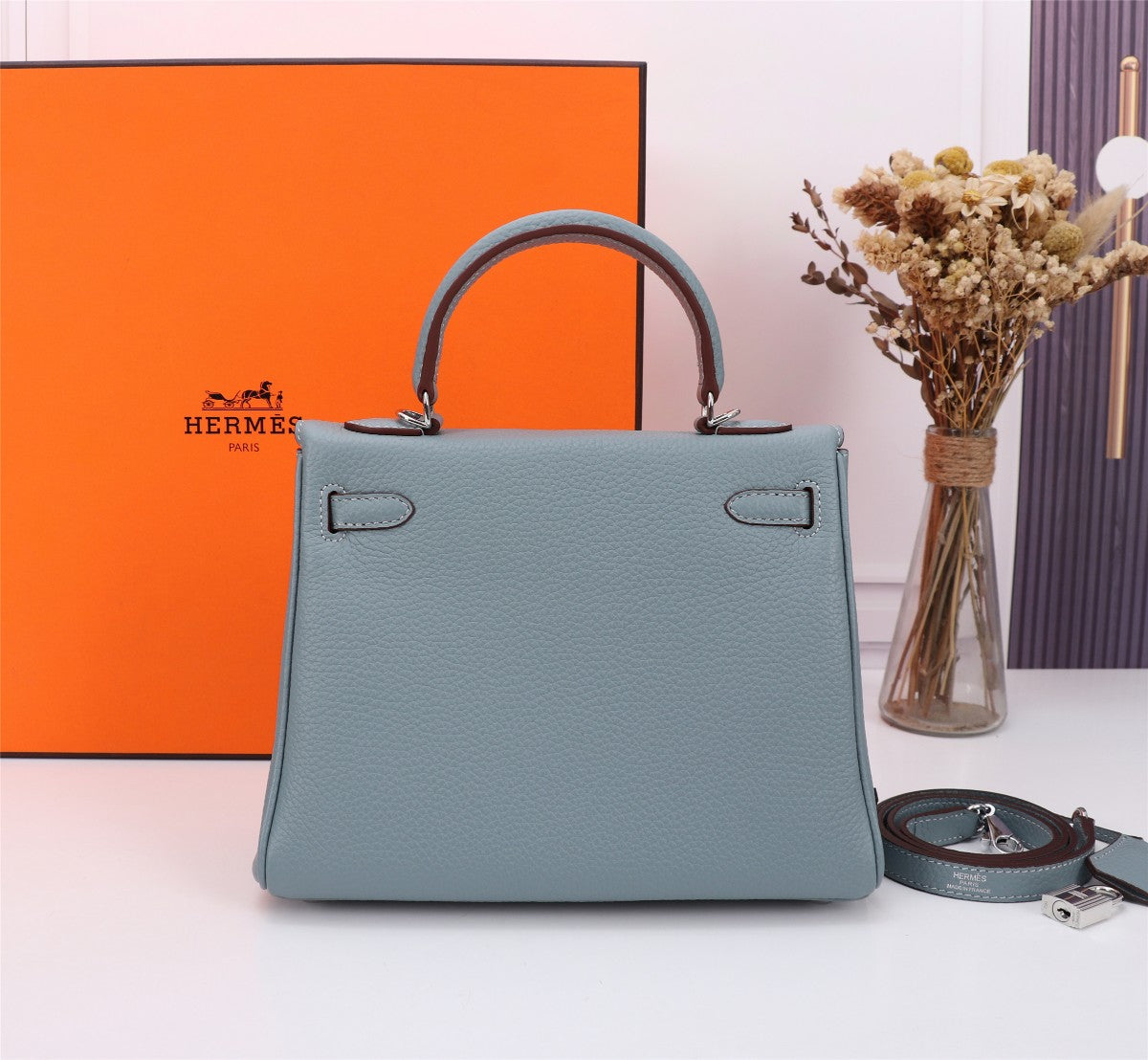 SAC HM KELLY 25 GRIS TREMPÉ TOGO QUINCAILLERIE ARGENTÉE